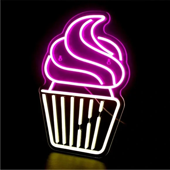 Cupcake Dessert Neon Pink White Cafe Kitchen Restaurant Light Kawaii Cute Decor - Picture 2 of 5